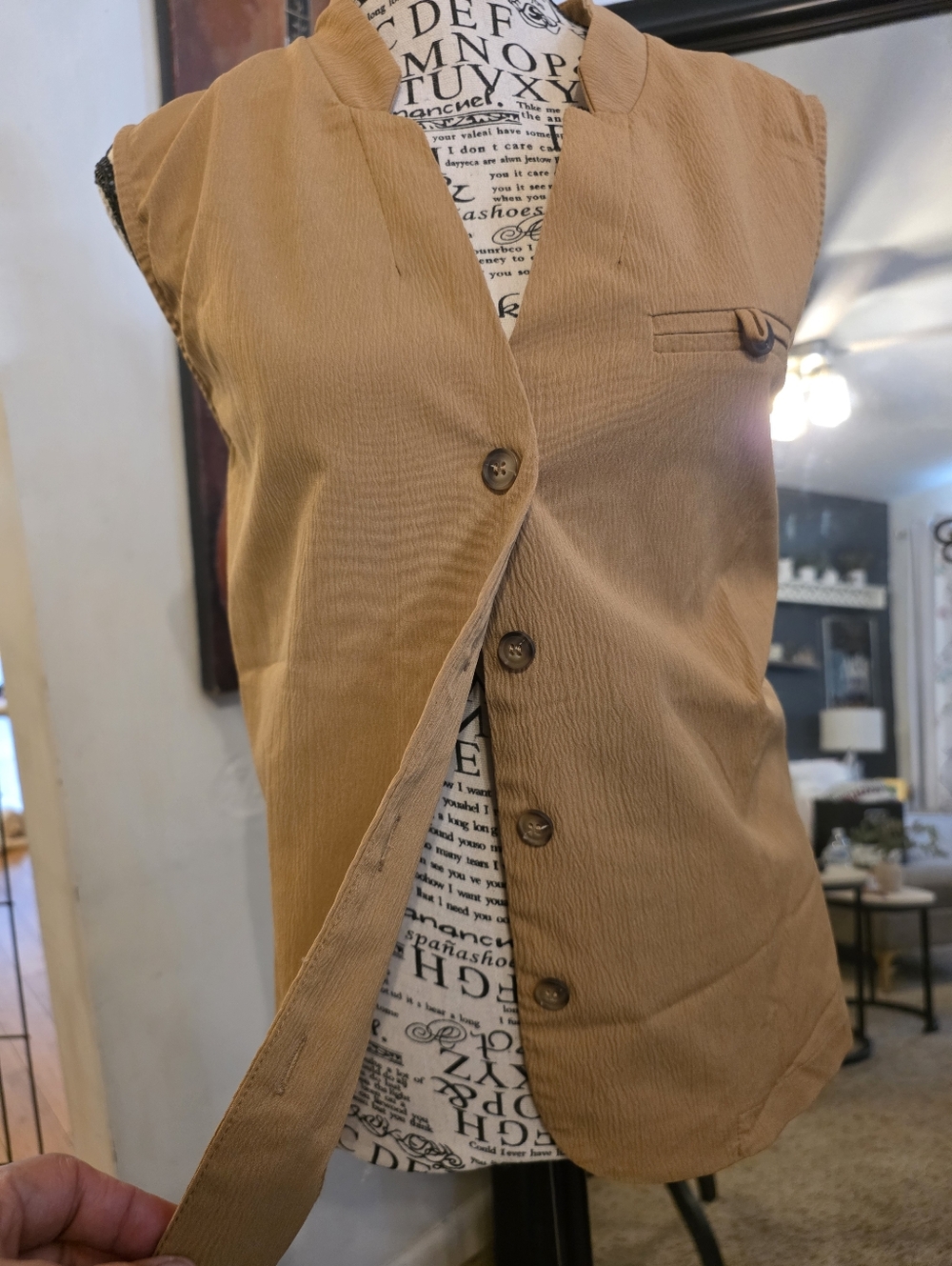 Sleeveless Camel Button-Front Vest